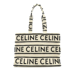Celine AB Celine White with Black Canvas Fabric Large Cabas Thais Tote Italy