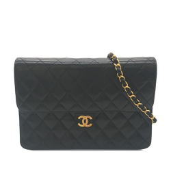 Chanel AB Chanel Black Lambskin Leather Leather CC Quilted Lambskin Single Flap France