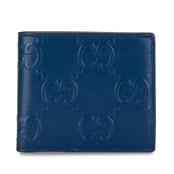 Gucci AB Gucci Blue Calf Leather GG Embossed Bifold Wallet Italy