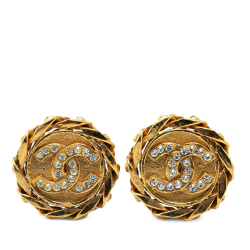 Chanel AB Chanel Gold Gold Plated Metal CC Crystal Clip On Earrings France