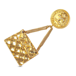 Chanel B Chanel Gold Gold Plated Metal CC Quilted Flap Bag Brooch France
