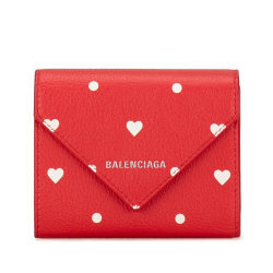 Balenciaga B Balenciaga Red Calf Leather Papier Hearts Compact Wallet Italy
