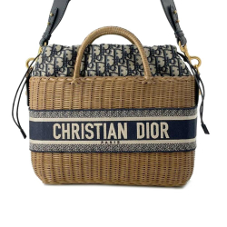 Christian Dior AB Dior Brown Beige Rattan Natural Material Oblique Wicker Basket Bag Italy