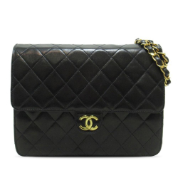 Chanel B Chanel Black Lambskin Leather Leather CC Quilted Lambskin Chain Flap France