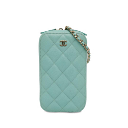 Chanel B Chanel Blue Light Blue Caviar Leather Leather CC Quilted Caviar Zip Phone Case Italy