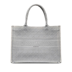 Christian Dior AB Dior Gray Canvas Fabric Medium Cannage Embroidered Book Tote Italy