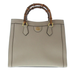 Gucci AB Gucci Brown Beige Calf Leather Medium Bamboo Diana Satchel Italy