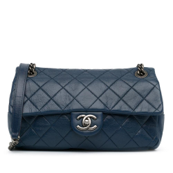 Chanel AB Chanel Blue Calf Leather Medium Aged skin Duo Color Flap Italy