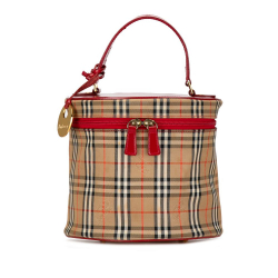 Burberry B Burberry Brown Beige with Red N/a Coated Canvas Haymarket Check Vanity Bag Italy