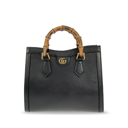 Gucci AB Gucci Black Calf Leather Small Bamboo Diana Satchel Italy