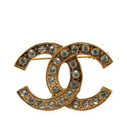 Chanel B Chanel Gold Gold Plated Metal CC Rhinestone Brooch France