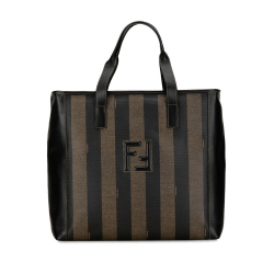 Fendi B Fendi Black with Brown Coated Canvas Fabric Pequin Tote Italy