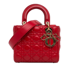 Christian Dior B Dior Red Lambskin Leather Leather Small Lambskin Cannage Lucky Badges My Lady Dior Italy