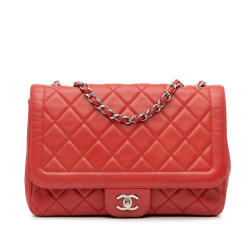 Chanel AB Chanel Red Lambskin Leather Leather Large Lambskin Coco Rider Flap France