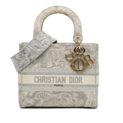 Christian Dior B Dior Gray Canvas Fabric Medium Toile de Jouy Lady D-Lite Italy