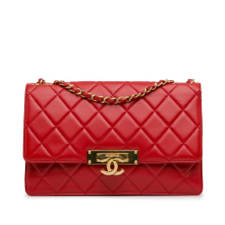 Chanel AB Chanel Red Lambskin Leather Leather Large Lambskin Golden Class Flap France