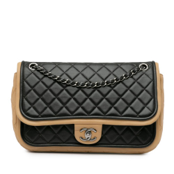 Chanel B Chanel Black Lambskin Leather Leather Jumbo Classic Bicolor Lambskin Twist Flap Italy