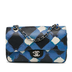 Chanel AB Chanel Blue with Black Lambskin Leather Leather Medium Classic Airline Double Flap France