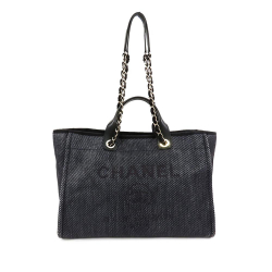 Chanel B Chanel Blue Navy Canvas Fabric Large Deauville Satchel Italy