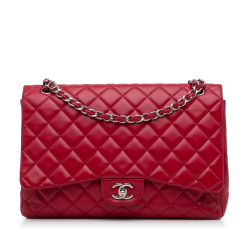 Chanel B Chanel Red Lambskin Leather Leather Maxi Classic Lambskin Single Flap France
