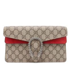 Gucci B Gucci Brown Beige with Red Coated Canvas Fabric Small GG Supreme Dionysus Shoulder Bag Italy