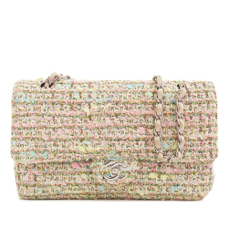 Chanel B Chanel Pink Light Pink with Multi Tweed Fabric Medium Classic Double Flap France