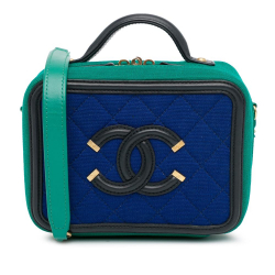 Chanel AB Chanel Blue with Green Cotton Fabric Small Jersey CC Filigree Vanity Case Italy