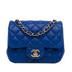 Chanel AB Chanel Blue Lambskin Leather Leather Mini Square Classic Lambskin Single Flap Italy