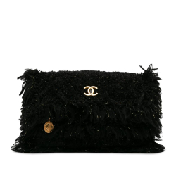 Chanel AB Chanel Black Tweed Fabric Fringe Paris Cosmopolite Clutch Italy