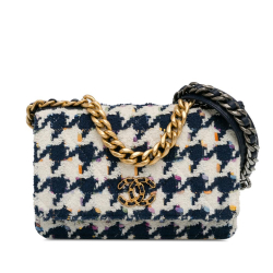 Chanel AB Chanel Blue Navy with White Ivory Tweed Fabric 19 Wallet On Chain Italy