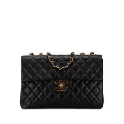 Chanel B Chanel Black Lambskin Leather Leather Maxi XL Classic Lambskin Single Flap France