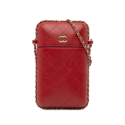 Chanel B Chanel Red Lambskin Leather Leather CC Quilted Lambskin Chain Around Phone Holder Italy