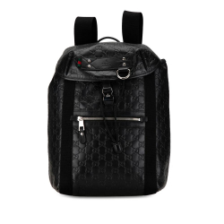 Gucci B Gucci Black Calf Leather Guccissima Web Backpack Italy