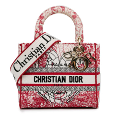 Christian Dior AB Dior Red with White Ivory Canvas Fabric Medium Royale d'Amour Lady D-Lite Italy