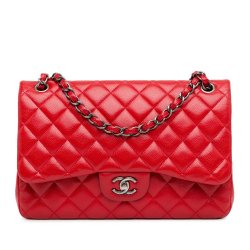 Chanel B Chanel Red Caviar Leather Leather Jumbo Classic Caviar Double Flap Italy