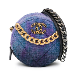Chanel AB Chanel Purple with Blue Tweed Fabric 19 Round Clutch with Chain Italy