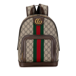 Gucci AB Gucci Brown Beige Coated Canvas Fabric Small GG Supreme Ophidia Backpack Italy