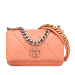 Chanel AB Chanel Pink Salmon Lambskin Leather Leather Quilted Lambskin 19 Wallet on Chain Italy