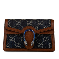 Gucci AB Gucci Blue with Brown Denim Fabric Super Mini GG Dionysus Crossbody Bag Italy