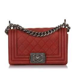 Chanel B Chanel Red with Silver Calf Leather Small Caviar Le Boy Flap Italy