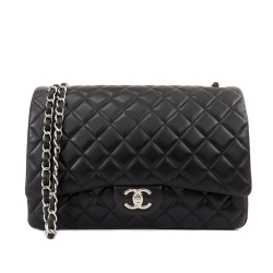 Chanel B Chanel Black Lambskin Leather Leather Maxi Classic Lambskin Double Flap Italy