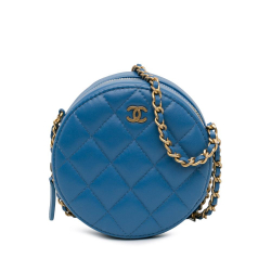 Chanel AB Chanel Blue Lambskin Leather Leather Quilted Lambskin Round Clutch with Chain Italy
