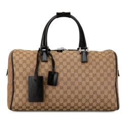 Gucci B Gucci Brown Beige Canvas Fabric GG Travel Bag Italy