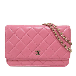 Chanel AB Chanel Pink Lambskin Leather Leather CC Wallet On Chain Italy