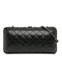 Chanel B Chanel Black Lambskin Leather Leather Quilted Lambskin Chain Around Clutch Italy