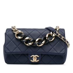Chanel AB Chanel Blue Dark Blue Lambskin Leather Leather Small Lambskin Elegant Chain Single Flap Italy