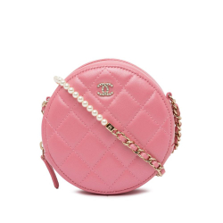 Chanel AB Chanel Pink Lambskin Leather Leather Quilted Lambskin Round Pearl Clutch with Chain Italy
