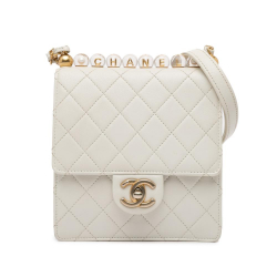 Chanel AB Chanel White Off White Calf Leather Small Lambskin Chic Pearls Flap Italy