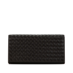 Bottega Veneta B Bottega Veneta Brown Dark Brown Calf Leather Intrecciato Long Wallet Italy