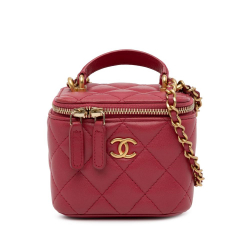 Chanel B Chanel Red Lambskin Leather Leather Mini Lambskin Top Handle Vanity Case with Chain Italy